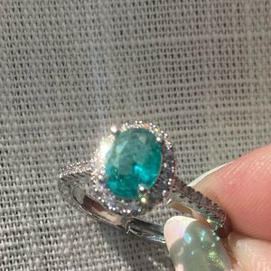 White gold plated Tiffany blue ring - adjustable